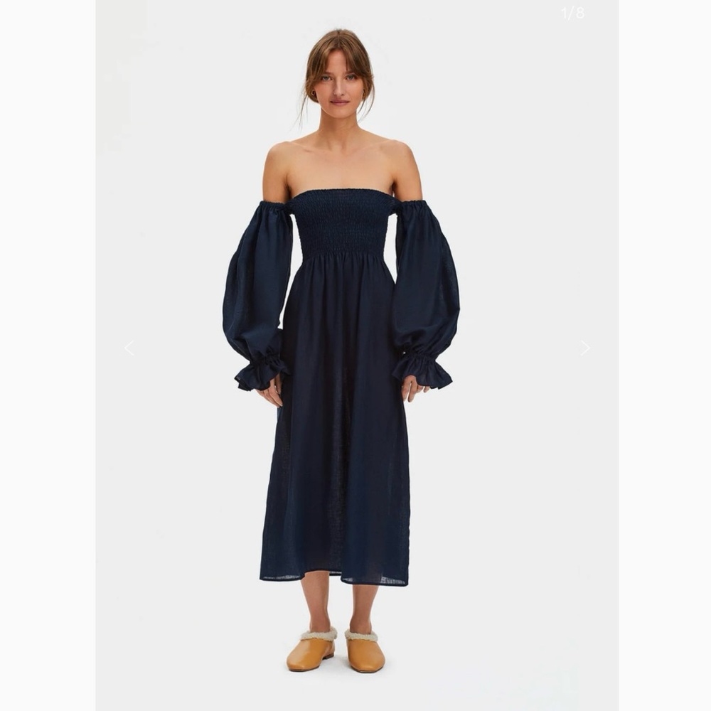 Sleeper Atlanta linen dress in navy • size S
